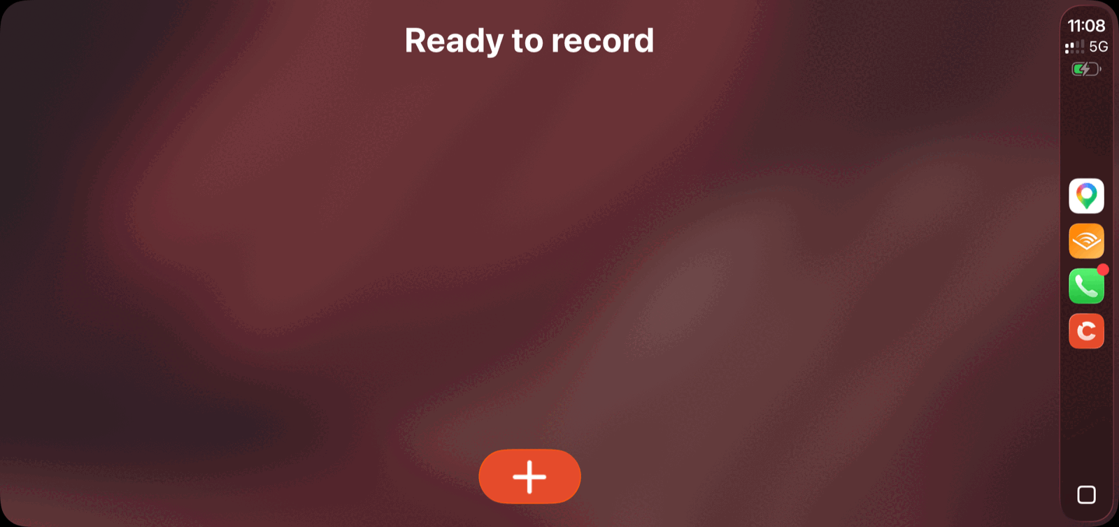 Cleft ready to record a voice note on a CarPlay display.