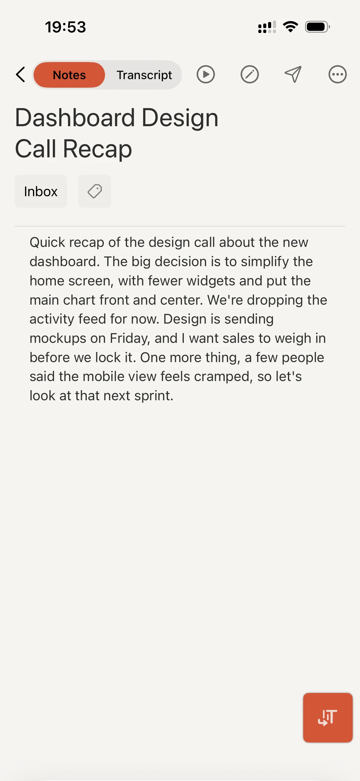 Cleft note in Verbatim style: a cleaner transcript close to what you said.
